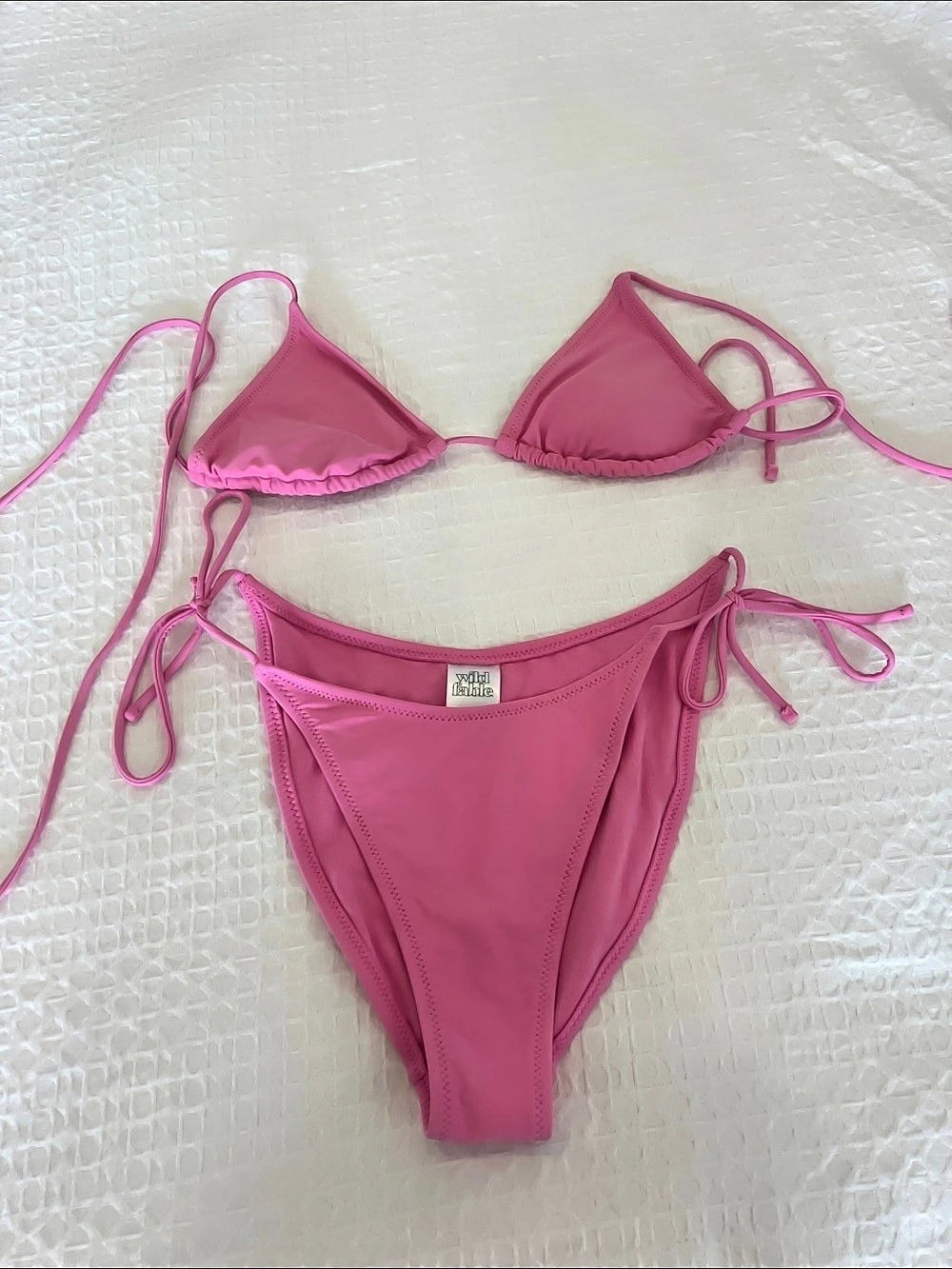 Wild Fable Solid Tricot Triangle Bikini Top & Side-Tie Bottom Set Pink Small